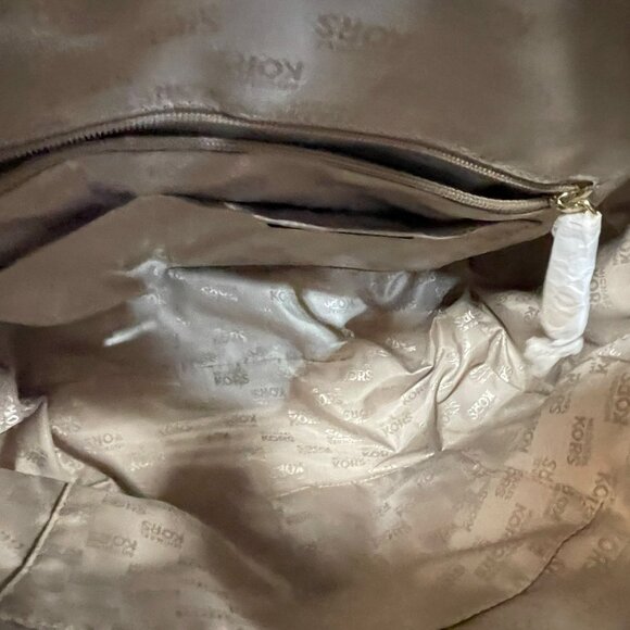 MICHAEL KORS Mason Medium Logo Embossed Metallic Gold Leather Satchel - Picture 7 of 10